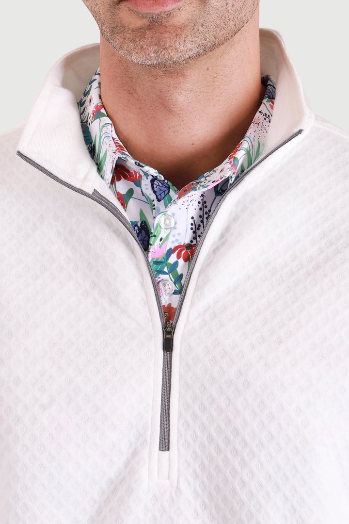 men's pullover layered with golf shirt