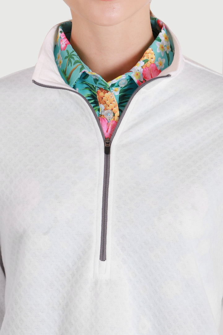 Waffle Weave 1/4 Zip - Women's Pullover (White)